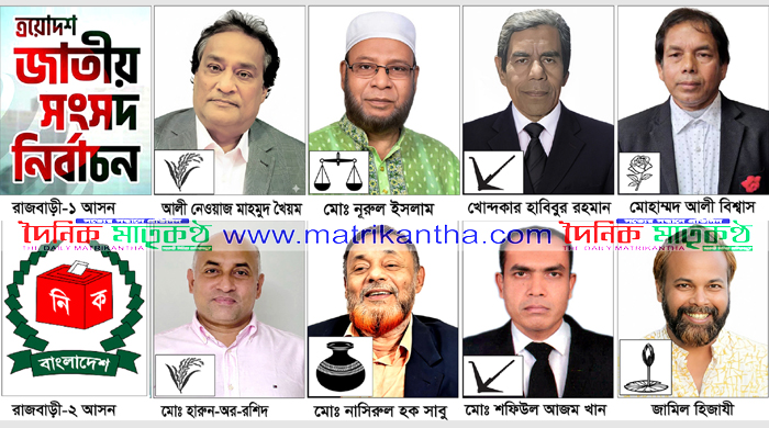 ত্রয়োদশ জাতীয় সংসদ নির্বাচনে রাজবাড়ী জেলার ২টি আসনে লড়ছেন ১৩জন প্রার্থী